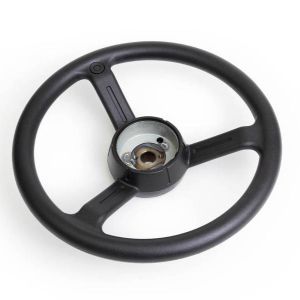 Overmolded steering wheel with soft durometer plastic resin